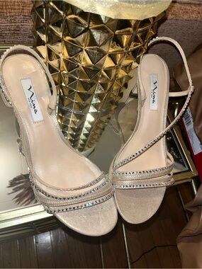 Nina Blush Rhinestone Slingback Heels